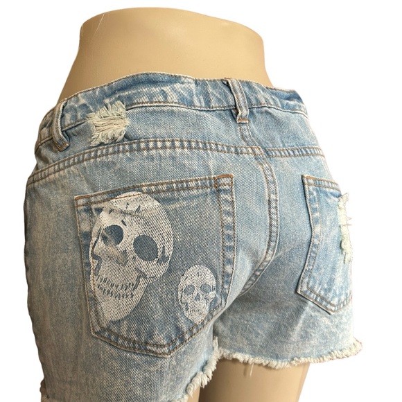 Tinsel Pants - Tinsel denim shorts NEW women’s size 30 skulls y2k grunge blue distressed boho